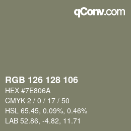 Color code: RGB 126 128 106 | qconv.com