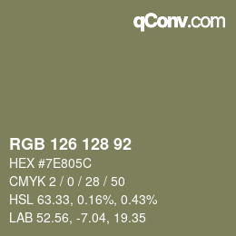 Color code: RGB 126 128 92 | qconv.com