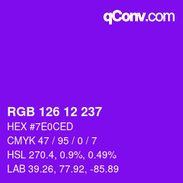 Color code: RGB 126 12 237 | qconv.com