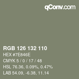 Farbcode: RGB 126 132 110 | qconv.com