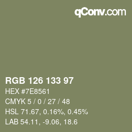 Código de color: RGB 126 133 97 | qconv.com
