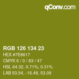 Color code: RGB 126 134 23 | qconv.com