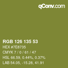 カラーコード: RGB 126 135 53 | qconv.com