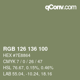 Color code: RGB 126 136 100 | qconv.com