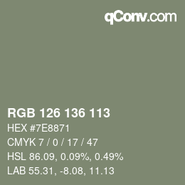 Color code: RGB 126 136 113 | qconv.com