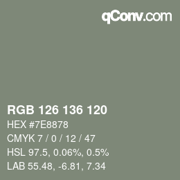 Código de color: RGB 126 136 120 | qconv.com
