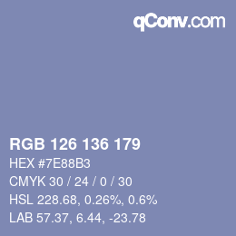 Color code: RGB 126 136 179 | qconv.com
