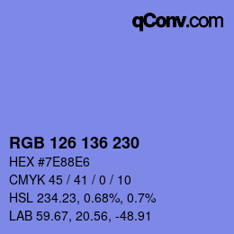 Color code: RGB 126 136 230 | qconv.com