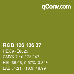 Color code: RGB 126 136 37 | qconv.com