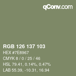 Código de color: RGB 126 137 103 | qconv.com