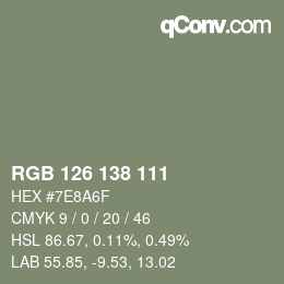 Color code: RGB 126 138 111 | qconv.com