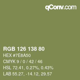 Color code: RGB 126 138 80 | qconv.com