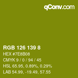 Color code: RGB 126 139 8 | qconv.com