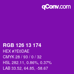 Color code: RGB 126 13 174 | qconv.com