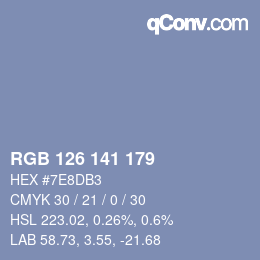 Color code: RGB 126 141 179 | qconv.com