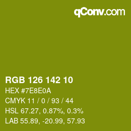 Color code: RGB 126 142 10 | qconv.com