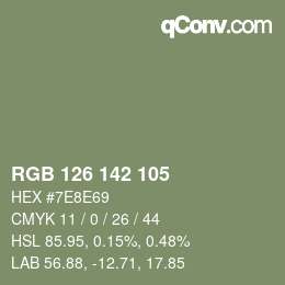 Color code: RGB 126 142 105 | qconv.com