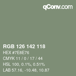 Color code: RGB 126 142 118 | qconv.com