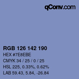 Color code: RGB 126 142 190 | qconv.com