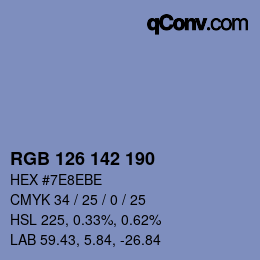 Color code: RGB 126 142 190 | qconv.com