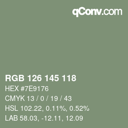 Color code: RGB 126 145 118 | qconv.com