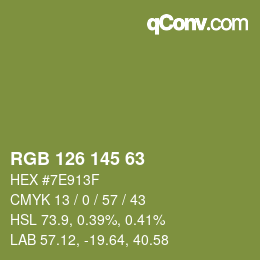 Color code: RGB 126 145 63 | qconv.com