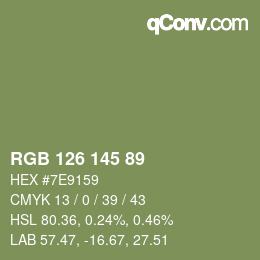 Color code: RGB 126 145 89 | qconv.com