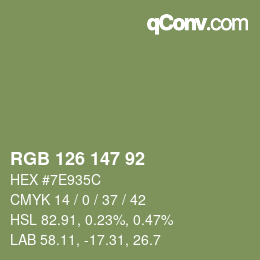 颜色代码: RGB 126 147 92 | qconv.com