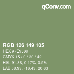 Color code: RGB 126 149 105 | qconv.com