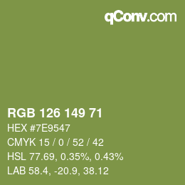 Color code: RGB 126 149 71 | qconv.com