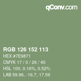 Color code: RGB 126 152 113 | qconv.com