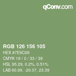 Color code: RGB 126 156 105 | qconv.com
