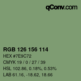 Color code: RGB 126 156 114 | qconv.com