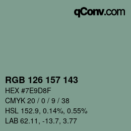 カラーコード: RGB 126 157 143 | qconv.com