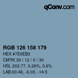 Color code: RGB 126 158 179 | qconv.com