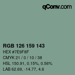 Farbcode: RGB 126 159 143 | qconv.com