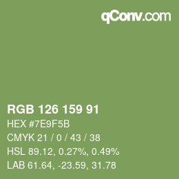 颜色代码: RGB 126 159 91 | qconv.com
