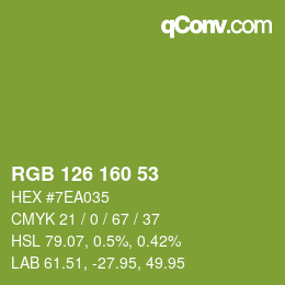 カラーコード: RGB 126 160 53 | qconv.com