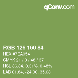 Color code: RGB 126 160 84 | qconv.com