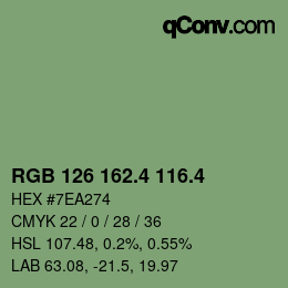 カラーコード: RGB 126 162.4 116.4 | qconv.com