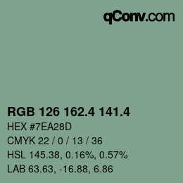 カラーコード: RGB 126 162.4 141.4 | qconv.com