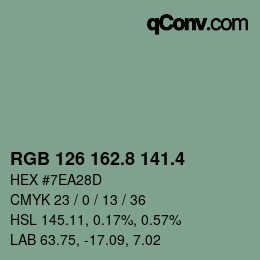 カラーコード: RGB 126 162.8 141.4 | qconv.com