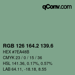 カラーコード: RGB 126 164.2 139.6 | qconv.com