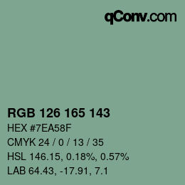 Color code: RGB 126 165 143 | qconv.com