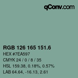 カラーコード: RGB 126 165 151.6 | qconv.com