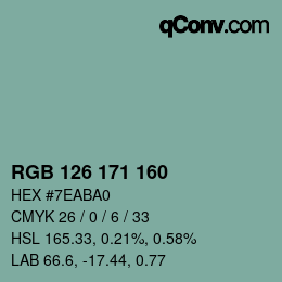 Color code: RGB 126 171 160 | qconv.com