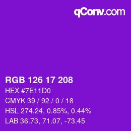 颜色代码: RGB 126 17 208 | qconv.com