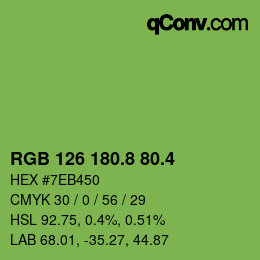 カラーコード: RGB 126 180.8 80.4 | qconv.com