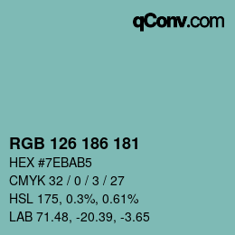 Color code: RGB 126 186 181 | qconv.com