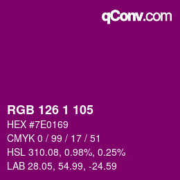 カラーコード: RGB 126 1 105 | qconv.com